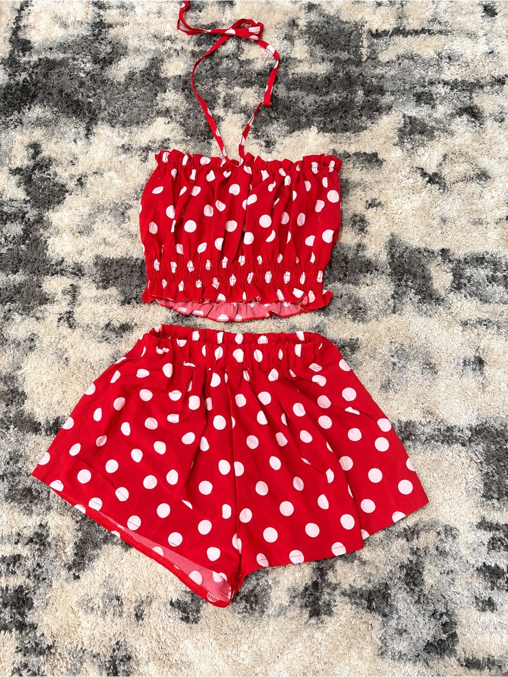 Woman’s Red and White Polka Dot Short Set - Small